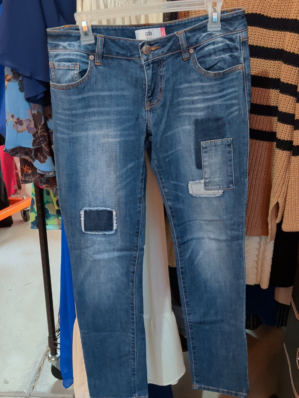 CAbi Blue Patchwork Skinny Jeans